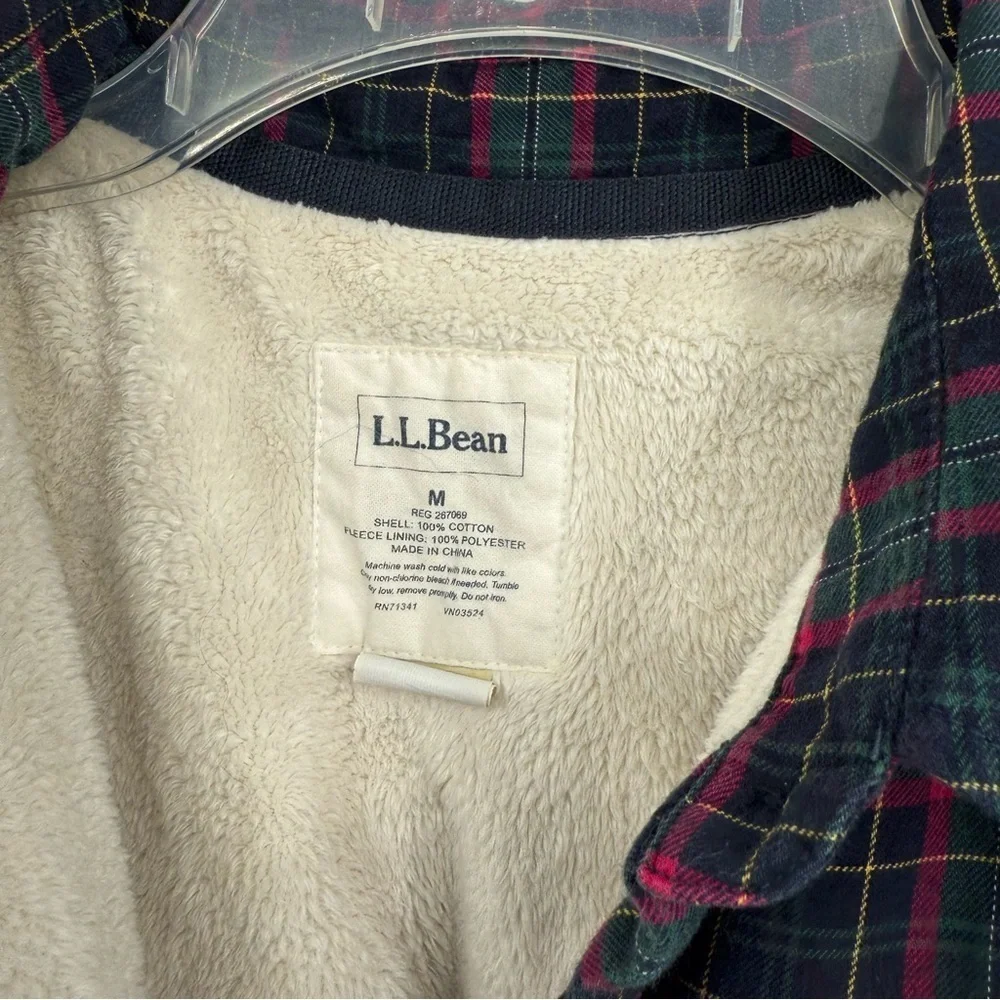 LL Bean Shirt Jacket Womens Size M Fleece Lined Flannel Plaid Button Up Blue Red - Picture 5 of 10